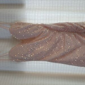 Blush Spaghetti Strap Sweetheart Neck Lace- Up Back Sequin Side Ruched S